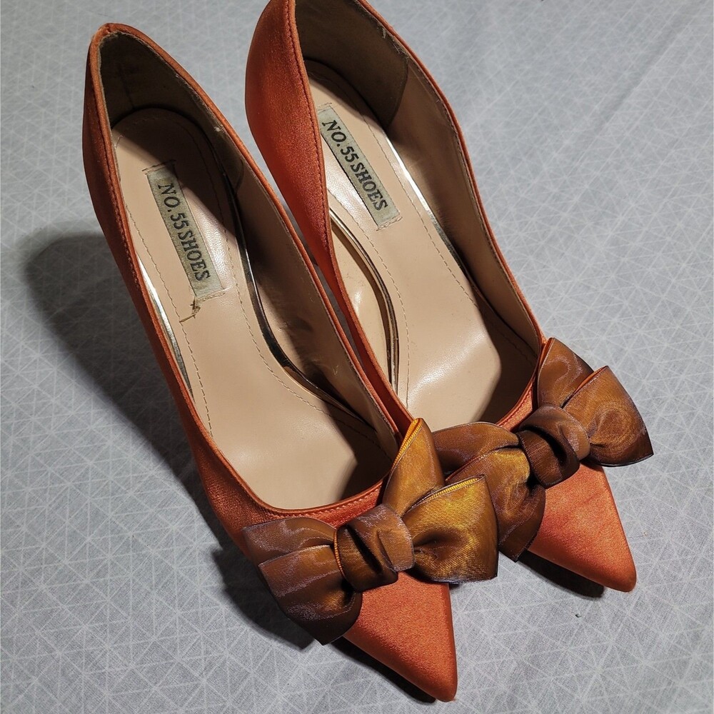 No. 55 Shoes Pointed Toe Orange High Heel Pumps Wedding Bowtie Size EU 40 US 9